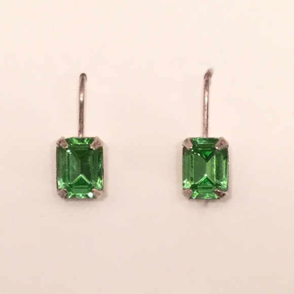 Jewelry - Earrings - Emerald Cut Green Stones in Silver